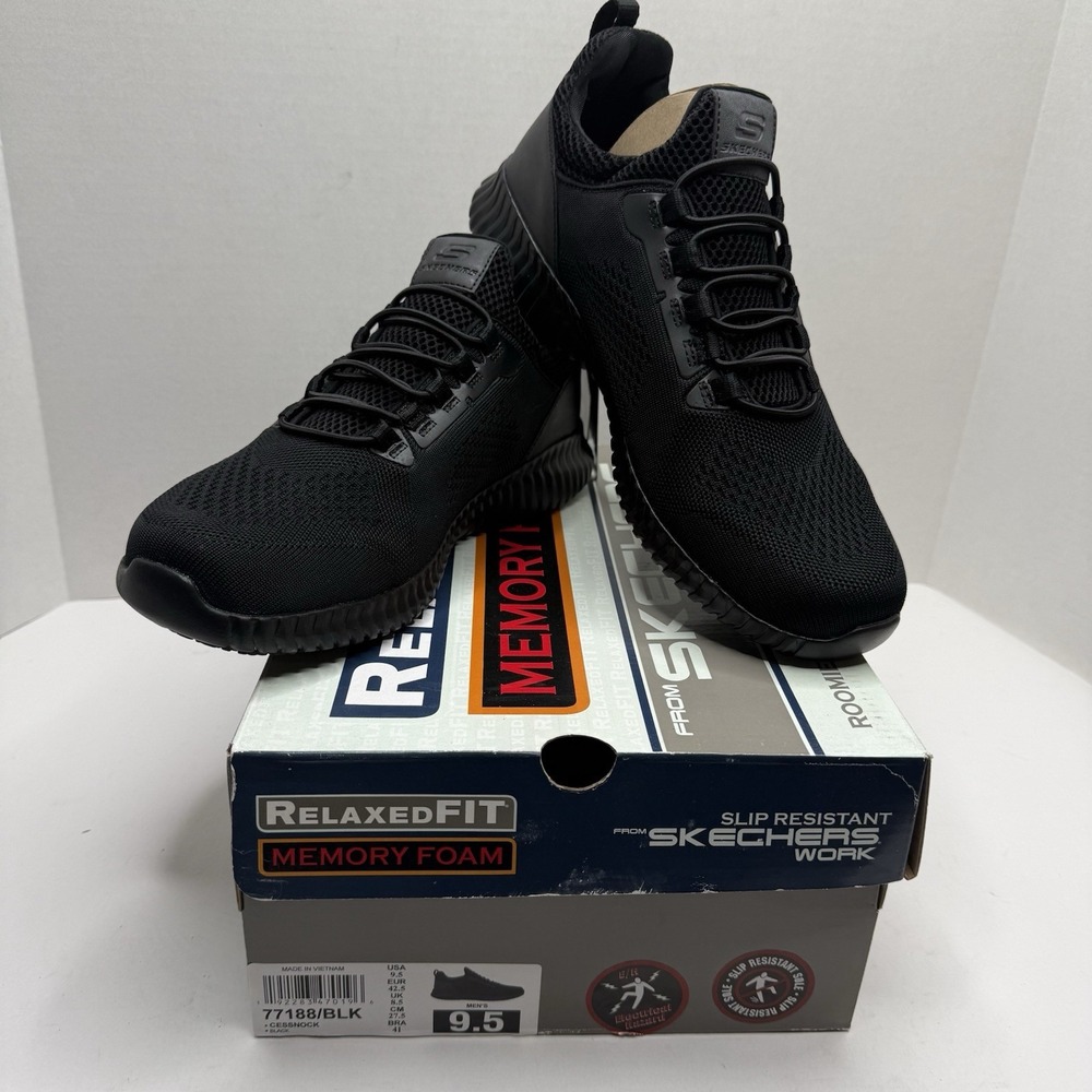 Skechers Work Cessnock Slip Resistant EH Shoes Black Mens 9.5 77188/BLK NEW